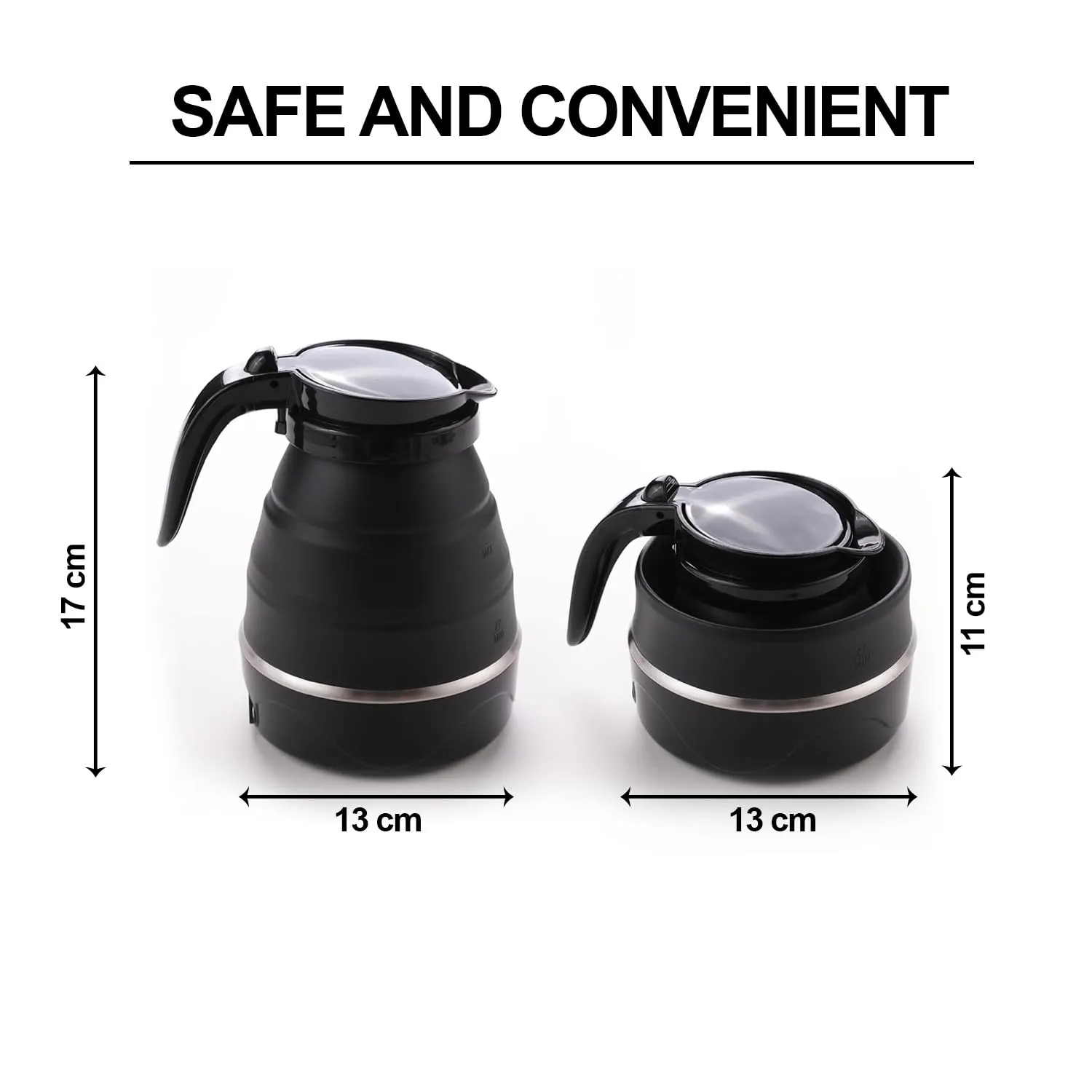 Kuber Industries Pack of 3 Foldable Electric Kettle 600 ML|Silicone Body With 304-Stainless Steel Base|Leak Proof Design|Multipurpose Portable Electric Kettle for Travel, Office & Home|600W|Black