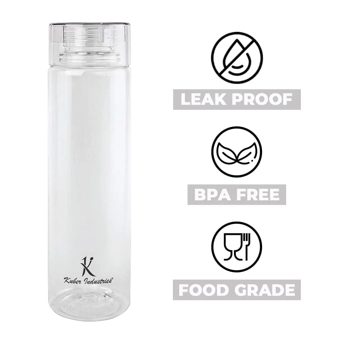 Kuber Industries Set of 4 Plastic Water Bottle | 1 Litre Round Plastic Water Bottle | Refrigerator Safe and BPA free Water Bottle | Perfect For School College Work Gym | Pack of 3 | Transparent