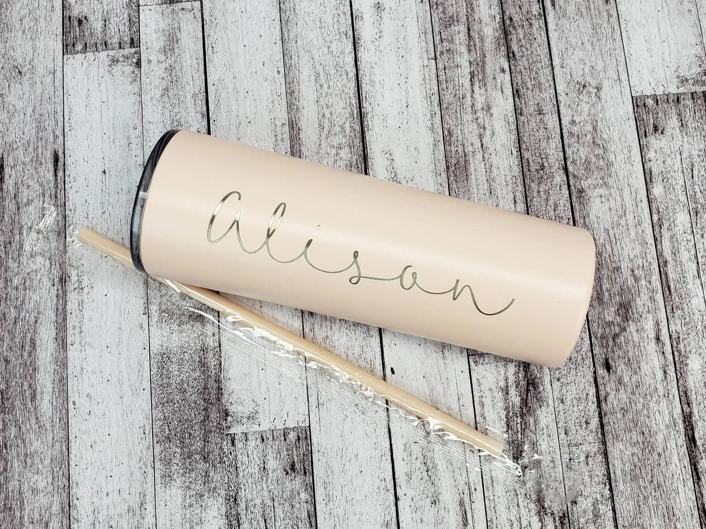 Laser Engraved Matte Blush Tumbler with Script Name on side