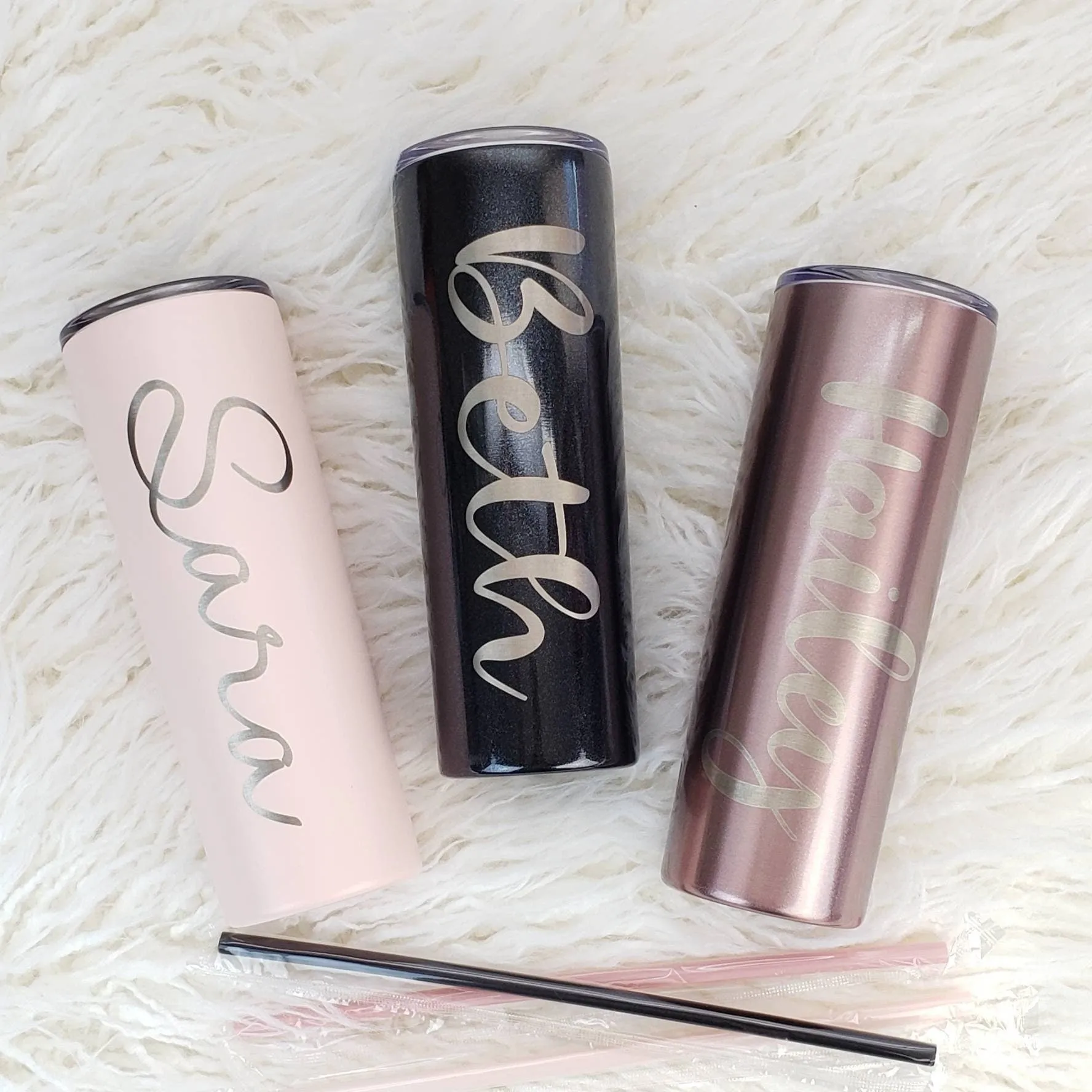 Laser Engraved Matte Blush Tumbler with Script Name on side