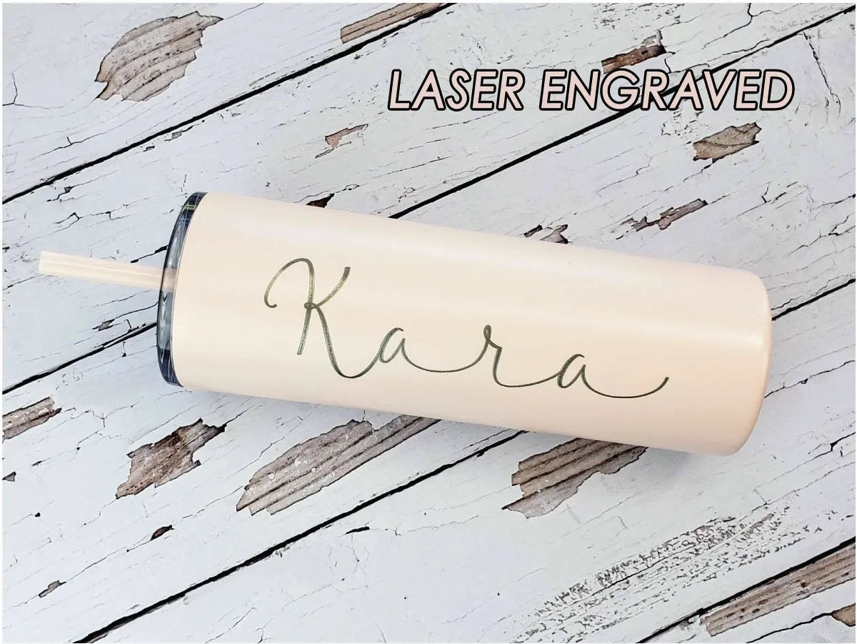 Laser Engraved Matte Blush Tumbler with Script Name on side