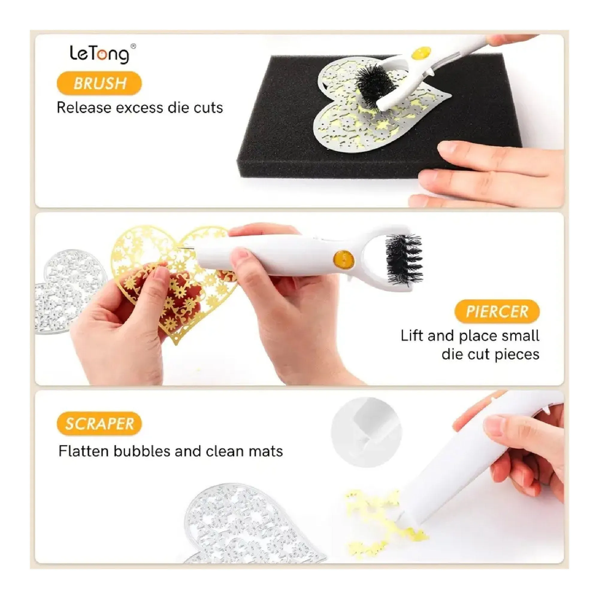 Letong 3-in-1 Die Brush Piercer Scraper Weeding Tools Indispensable Die Brush Tool With Foam Pad