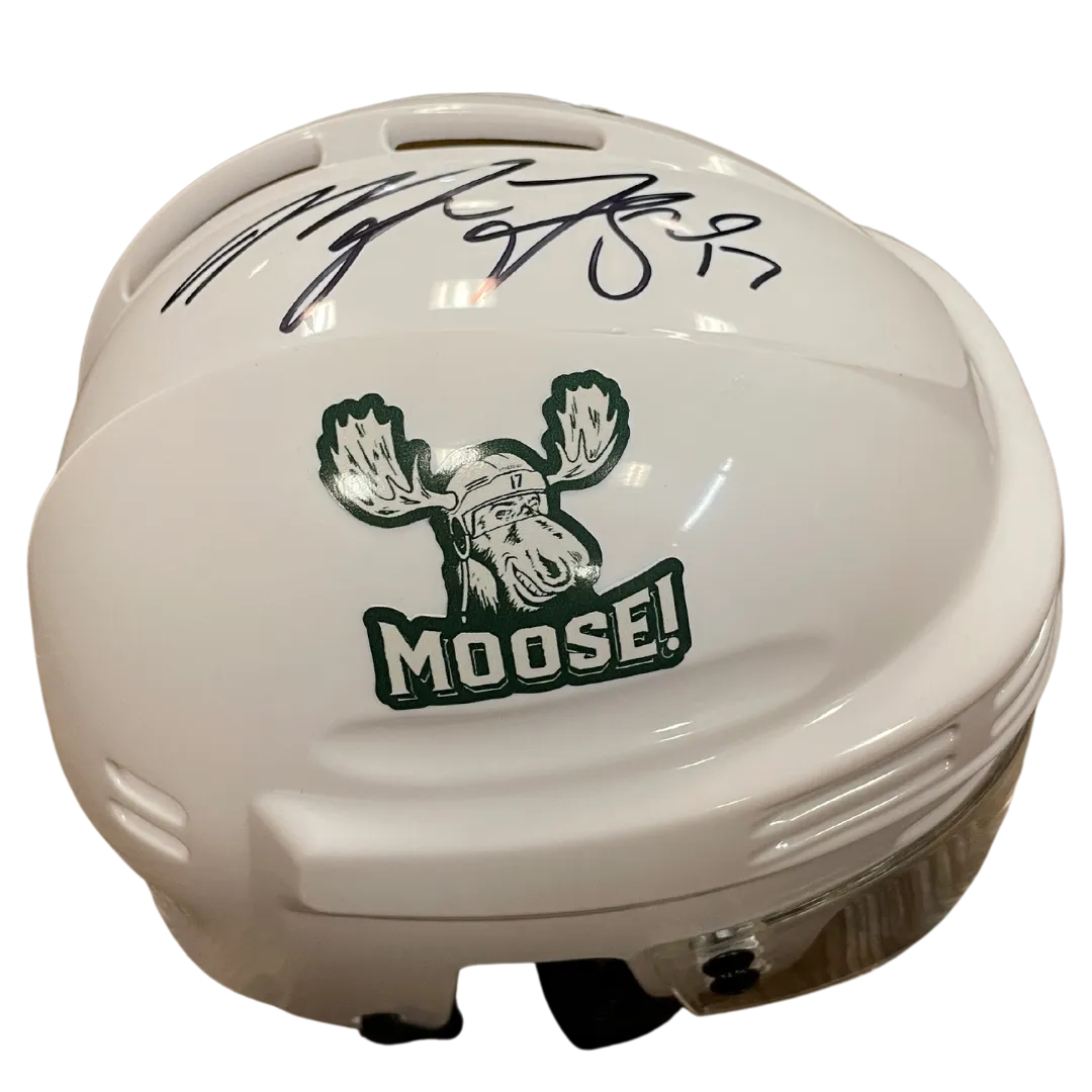 Marcus Foligno Autographed Fan HQ Exclusive SotaStick Art Moose! Mini Helmet