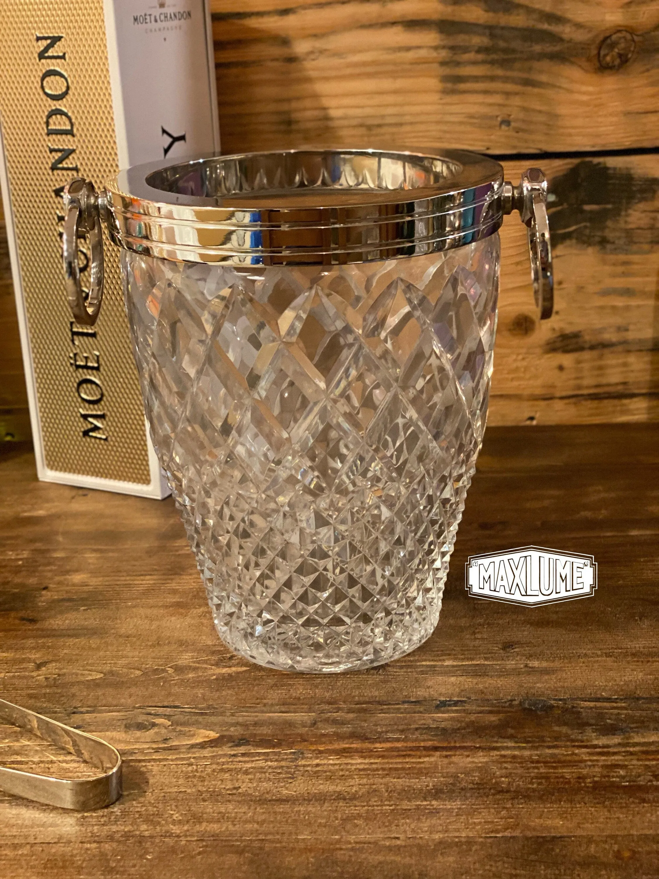 Maxlume ~ Luxury 3 Piece Solid Glass Hand Cut Engraved Wine & Ice Cooler Champagne Glass Bucket French