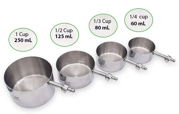 Measuring Cup Round Handle Kit - Stainless Steel - 1/4 Cup, 1/3 Cup, 1/2 Cup & 1 Cup