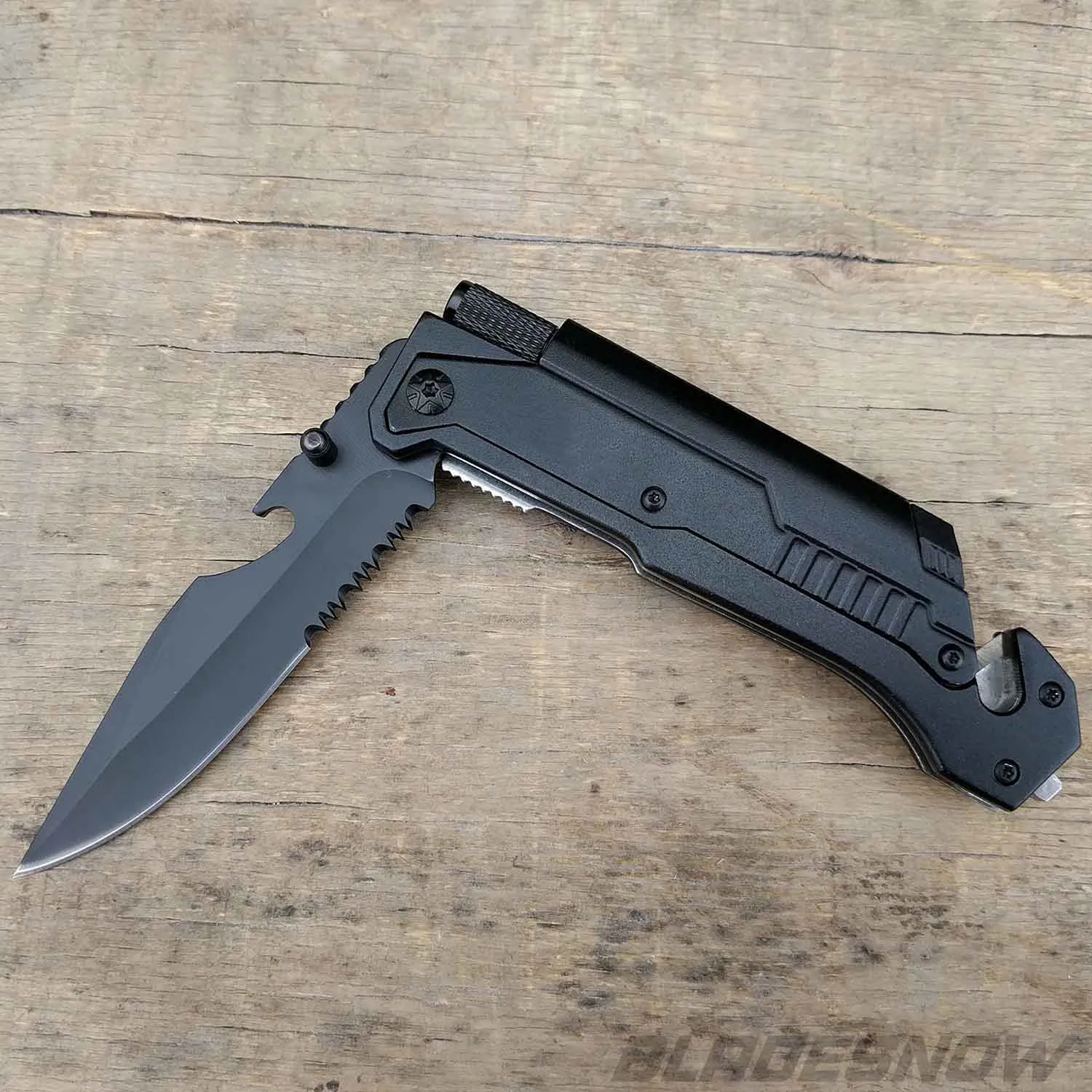 Multifunction Spring Assisted LED Pocket Knife Multitool Black