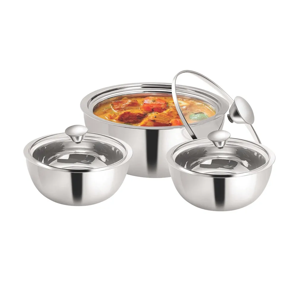 NanoNine Gravy Pot (500ml 900ml  1.58ltr) Gift Set No.3 Stainless Steel Insulated Serving Pots & Casseroles