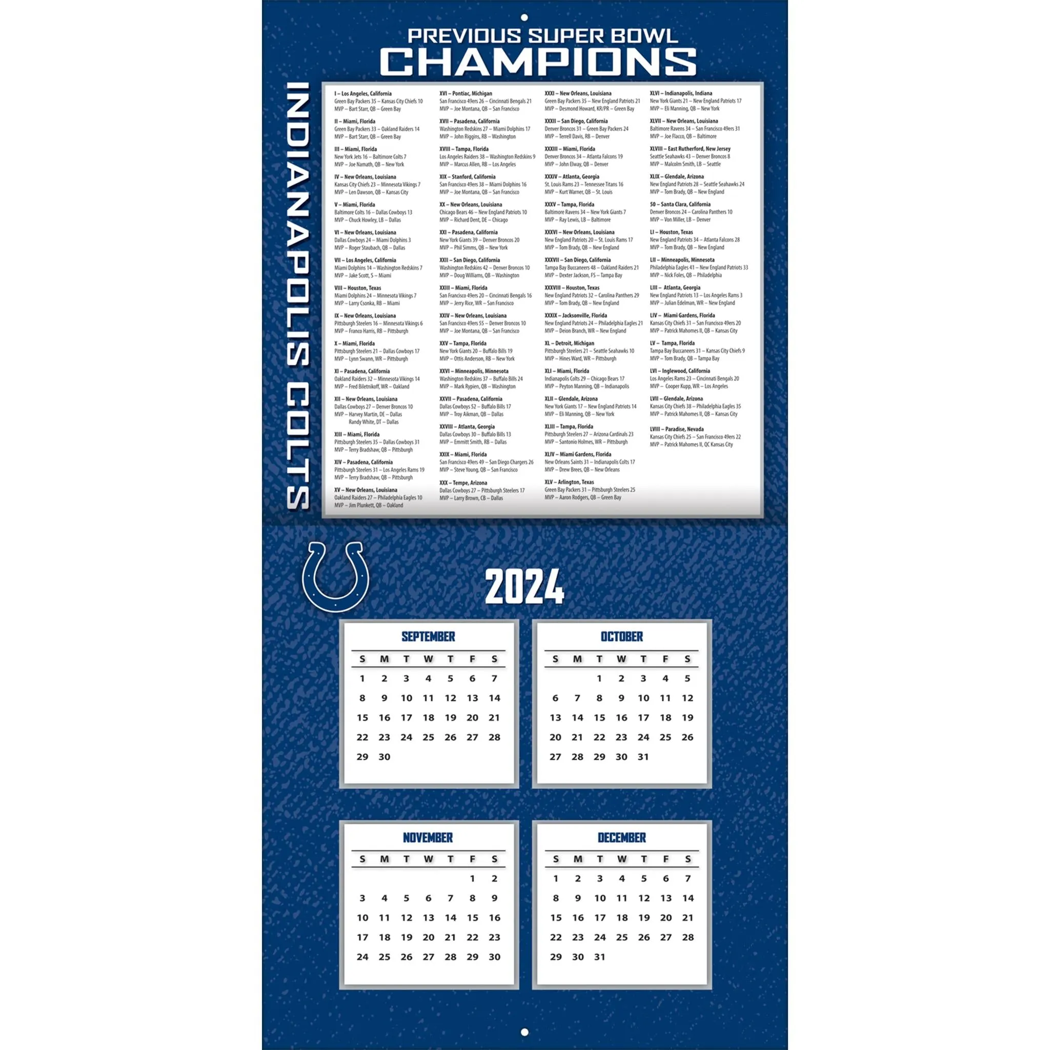 NFL Indianapolis Colts Wall 2025 Calendar - Online Exclusive