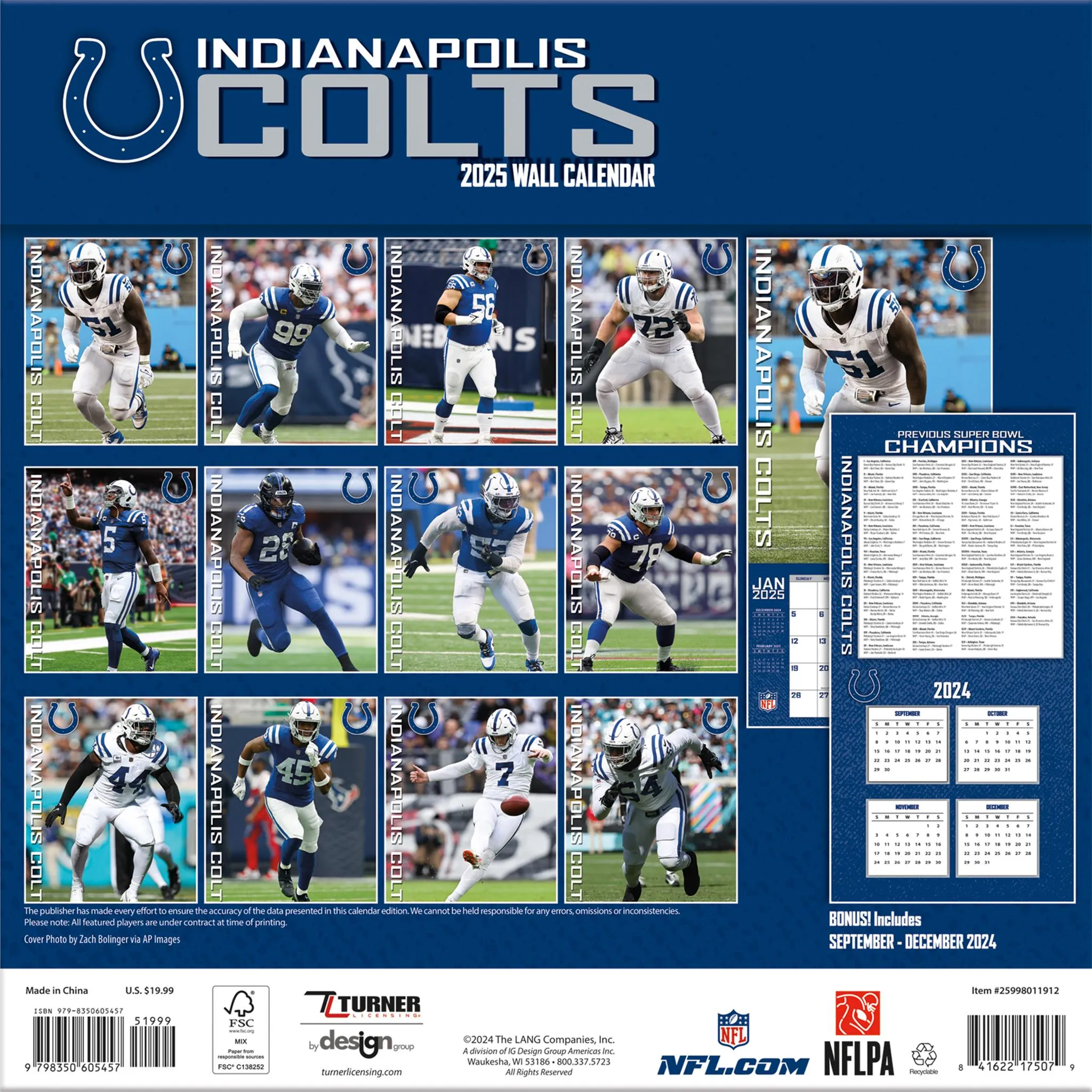 NFL Indianapolis Colts Wall 2025 Calendar - Online Exclusive