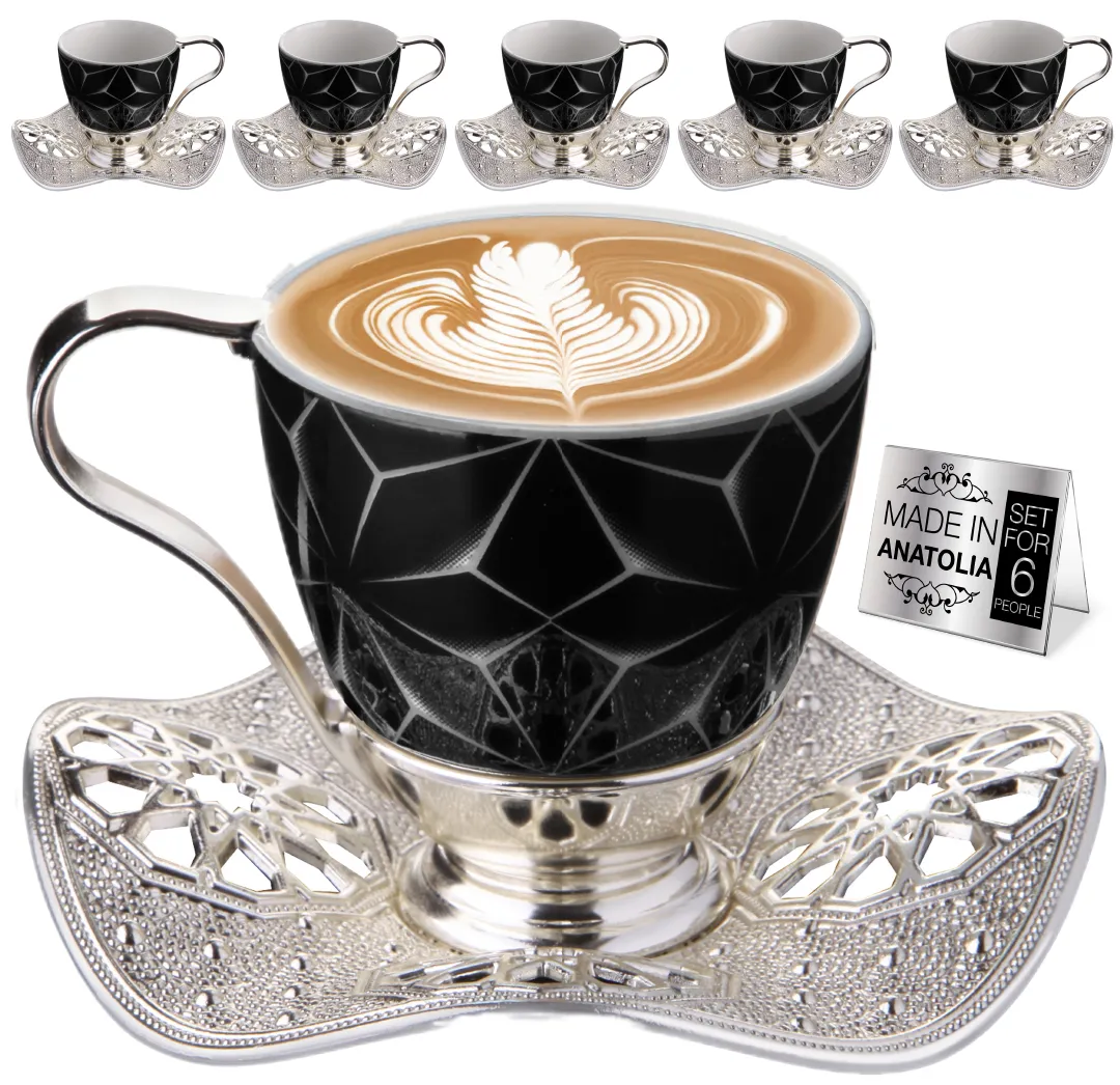 Nisa Coffee Cup Set for 6 People, 18-Piece Handmade Coffee Cups, 3 Oz