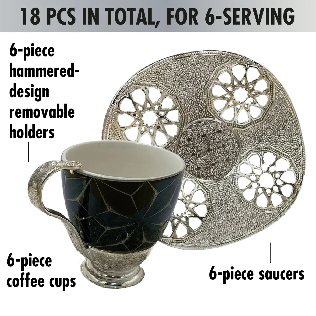 Nisa Coffee Cup Set for 6 People, 18-Piece Handmade Coffee Cups, 3 Oz