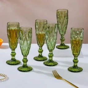 OLIVE GREEN CHAMPAGNE & WINE GLASS - SET OF 6 AT PRICE OF 4