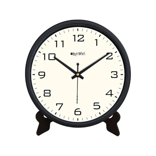 Olive Tree 8-Inch Plastic Analog Wall Clock/Table Clock - Modern Dial Latest Stylish Table Clock (Black Frame, Quartz Movement)-1023