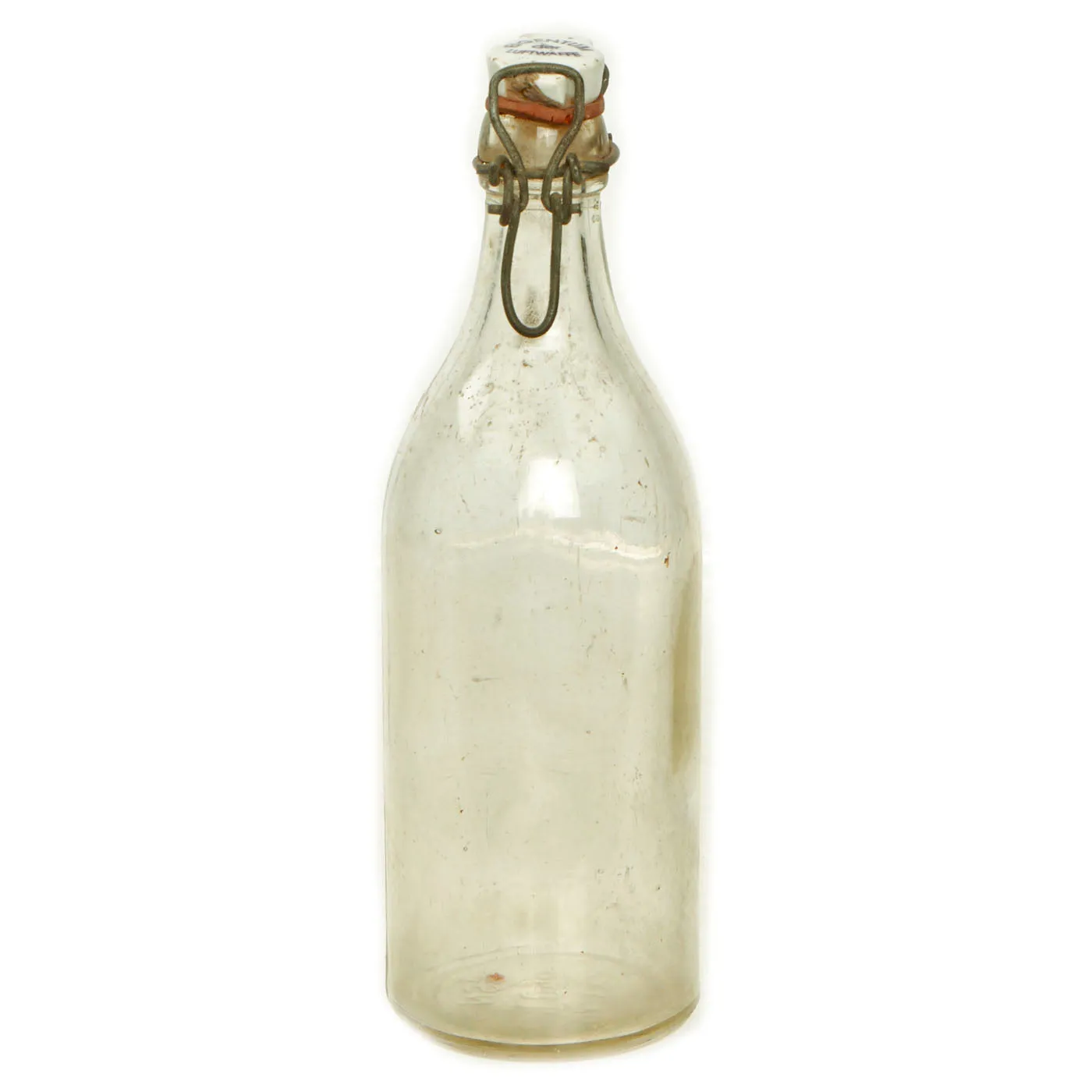 Original German WWII Luftwaffe Marked Large Clear Glass Beer or Wine Bottle - Marked Property of Luftwaffe