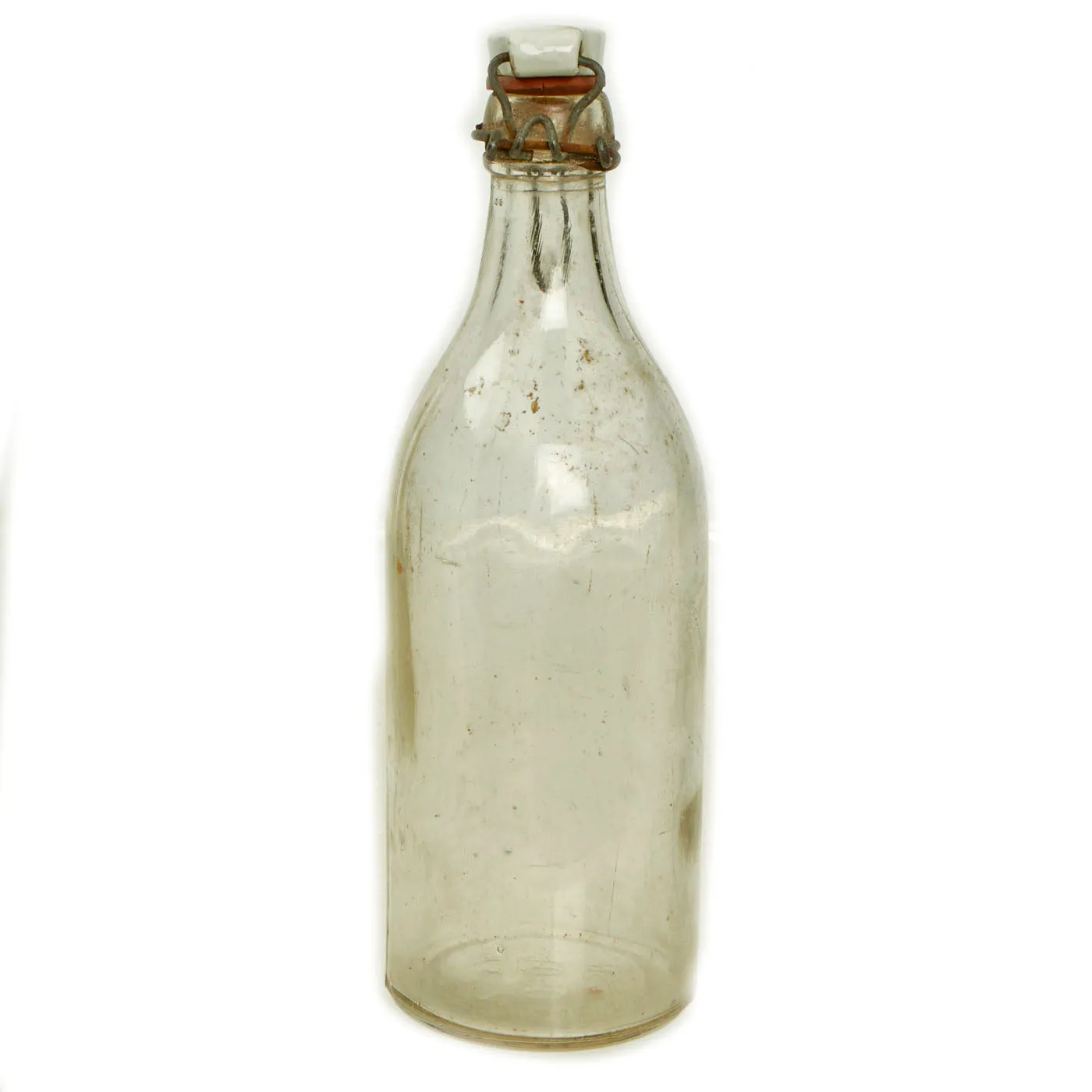 Original German WWII Luftwaffe Marked Large Clear Glass Beer or Wine Bottle - Marked Property of Luftwaffe