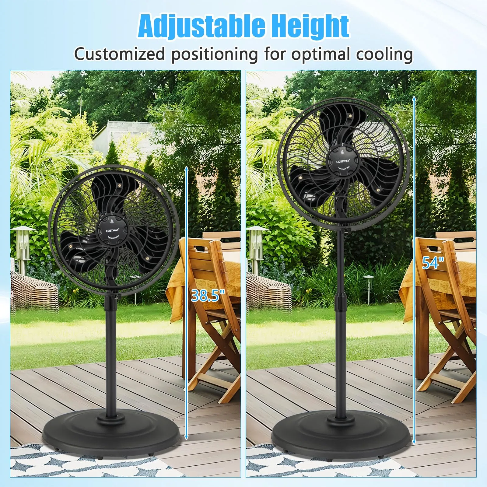 Outdoor Misting Fan, 16-Inch Oscillating Pedestal Fan with Adjustable Height