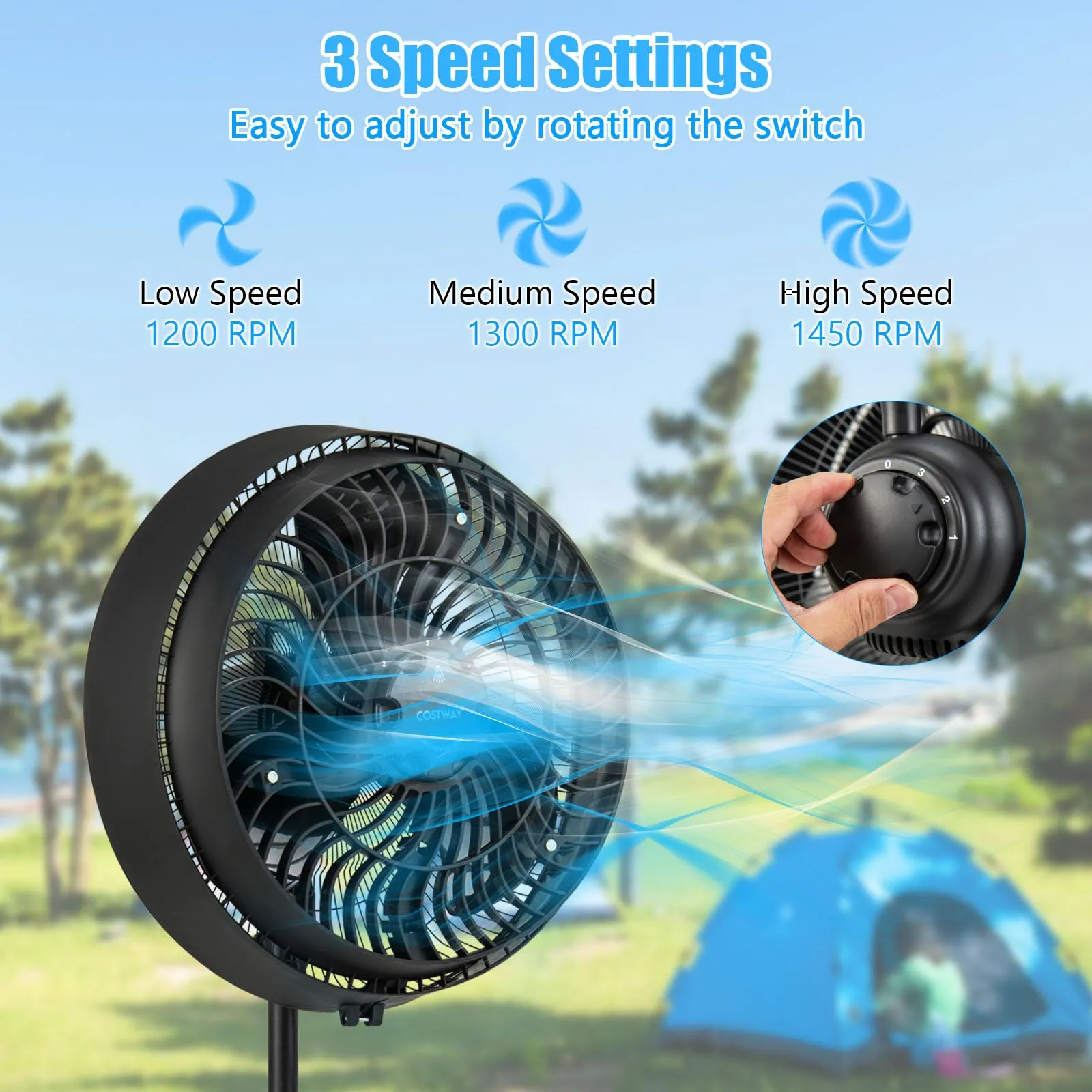 Outdoor Misting Fan, 16-Inch Oscillating Pedestal Fan with Adjustable Height