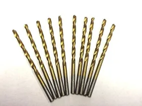 PACK OF 10, 3/32" TITANIUM COATED HSS DRILL BITS FOR WOOD, METAL & PLASTIC