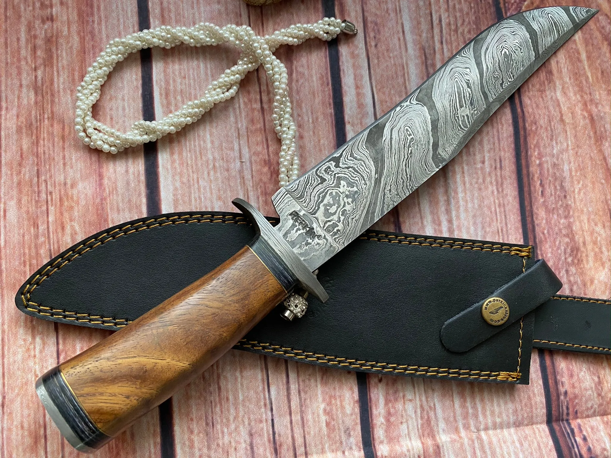 Perkin Hunting Knives 15 Inches Damascus Steel Knife Fixed Blade Knife Bowie Knife with Sheath