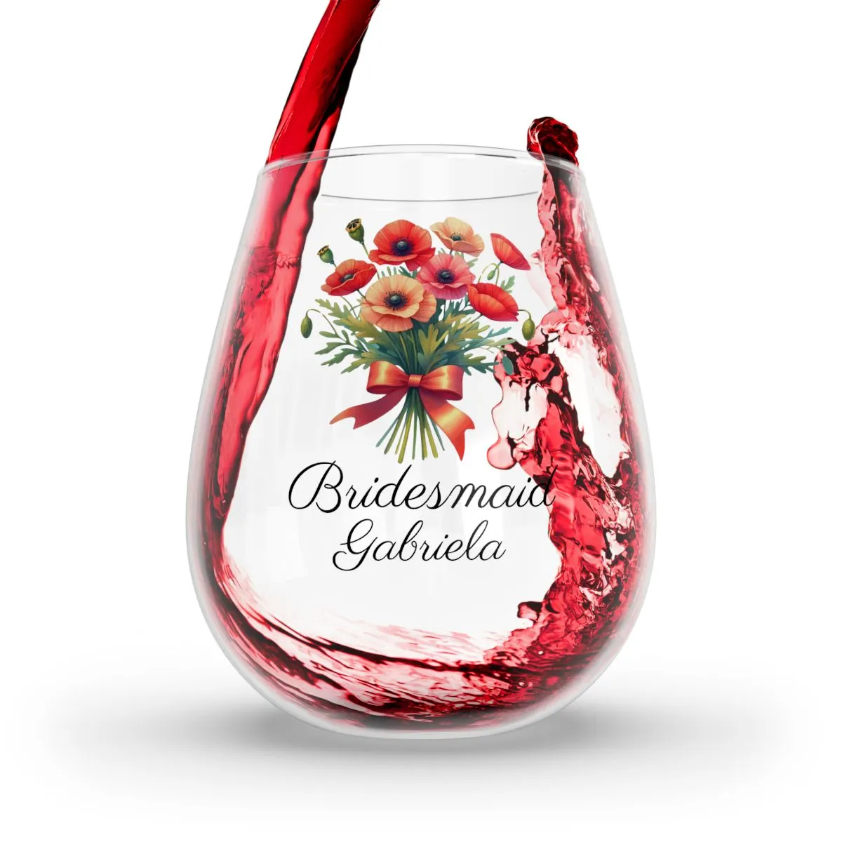 Personalised Floral Bouquet Wine Glass, Stemless Wine Glass, Whiskey Glass, Rocks Glass