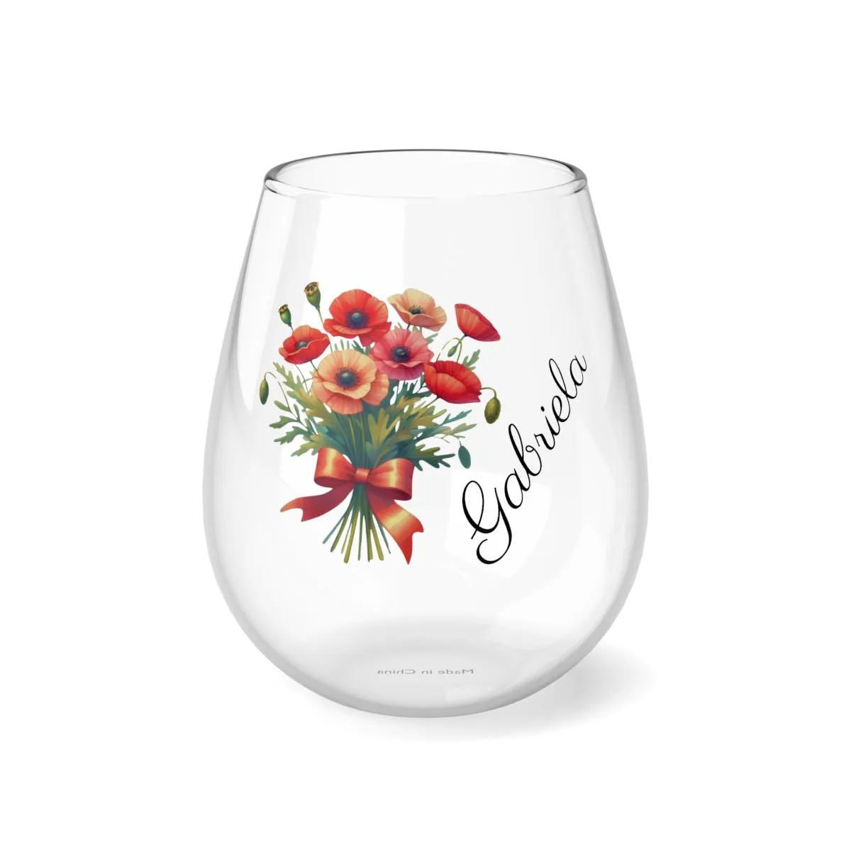 Personalised Floral Bouquet Wine Glass, Stemless Wine Glass, Whiskey Glass, Rocks Glass