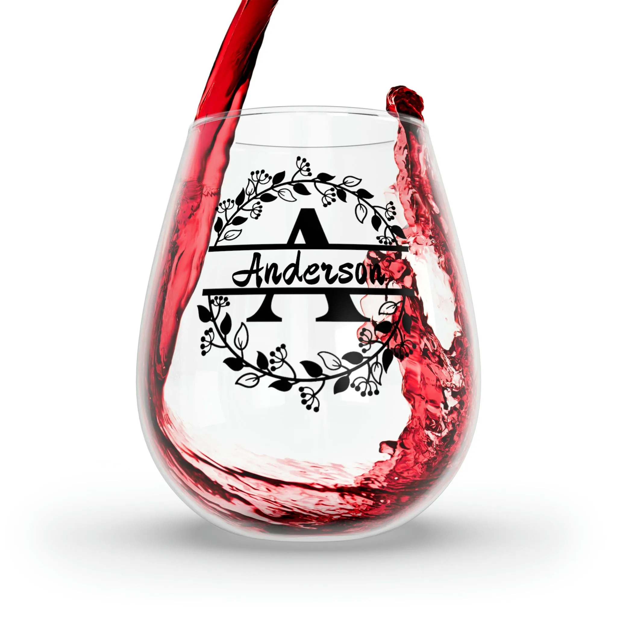 Personalized Dragon Wine Glass Name ,custom wine glass, red black dragon monogram wreath 2024 Dragon lunar new year gift