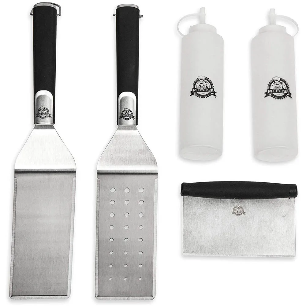 Pit Boss Deluxe 5 Piece Griddle Tool Set Accessories Kit Bottle Spatula Scraper