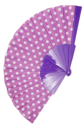 Polka Dot Folding Fan in Purple & White