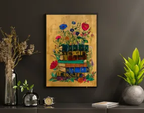 Reading Print - Vintage Stack of Books Print - Reading Wall Art - Reading Nook Decor - Bookshelf Decoration - Reader Gift - Whimsigoth Print