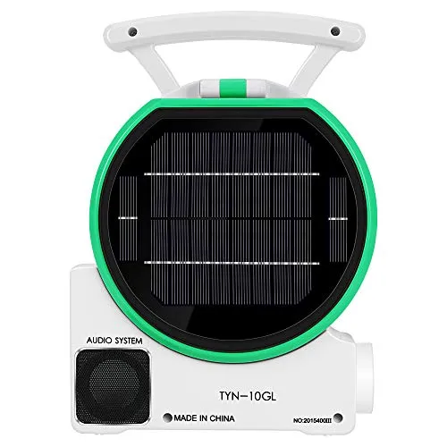 RERBO Camping Solar Fan, Portable Camping Fan with Radio/MP3/Table Lamp/Torch/Cell Phone Charging Function, Rechargeable Outdoor Fan for Home Use, Travel, Camping