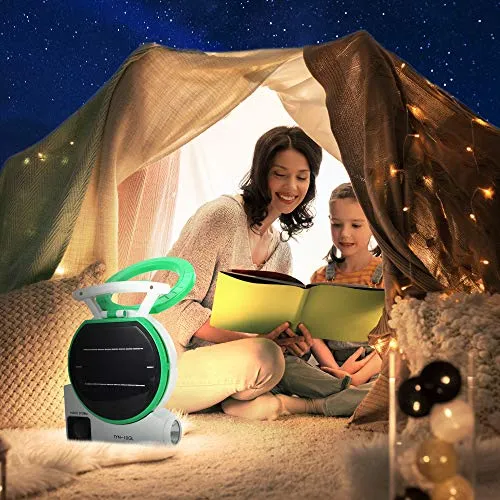 RERBO Camping Solar Fan, Portable Camping Fan with Radio/MP3/Table Lamp/Torch/Cell Phone Charging Function, Rechargeable Outdoor Fan for Home Use, Travel, Camping