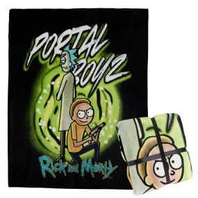 RICK AND MORTY Fleece Blanket -  Black/Green