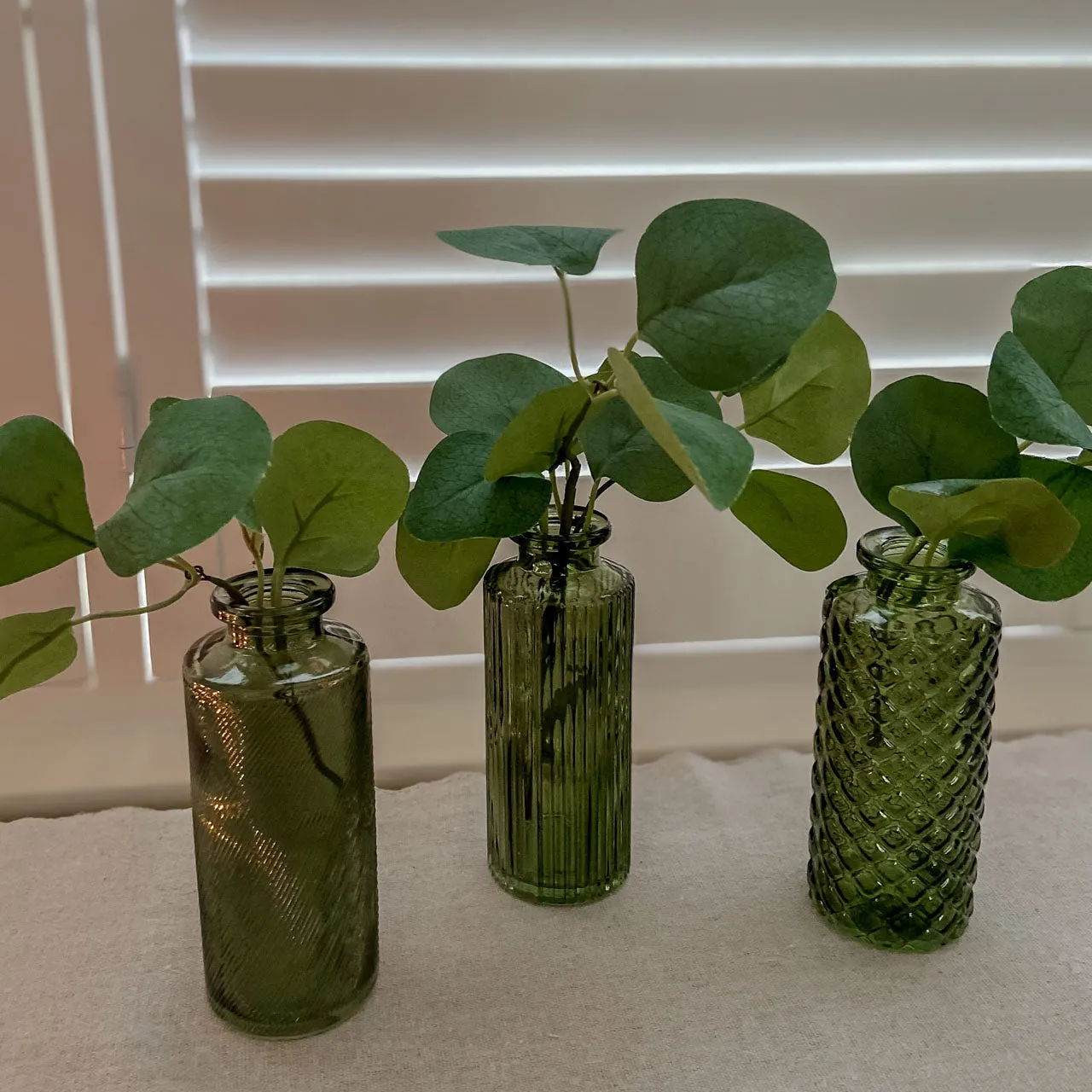 Set Of 3 Pressed Glass Bottle Vases Amelie - Forest Green