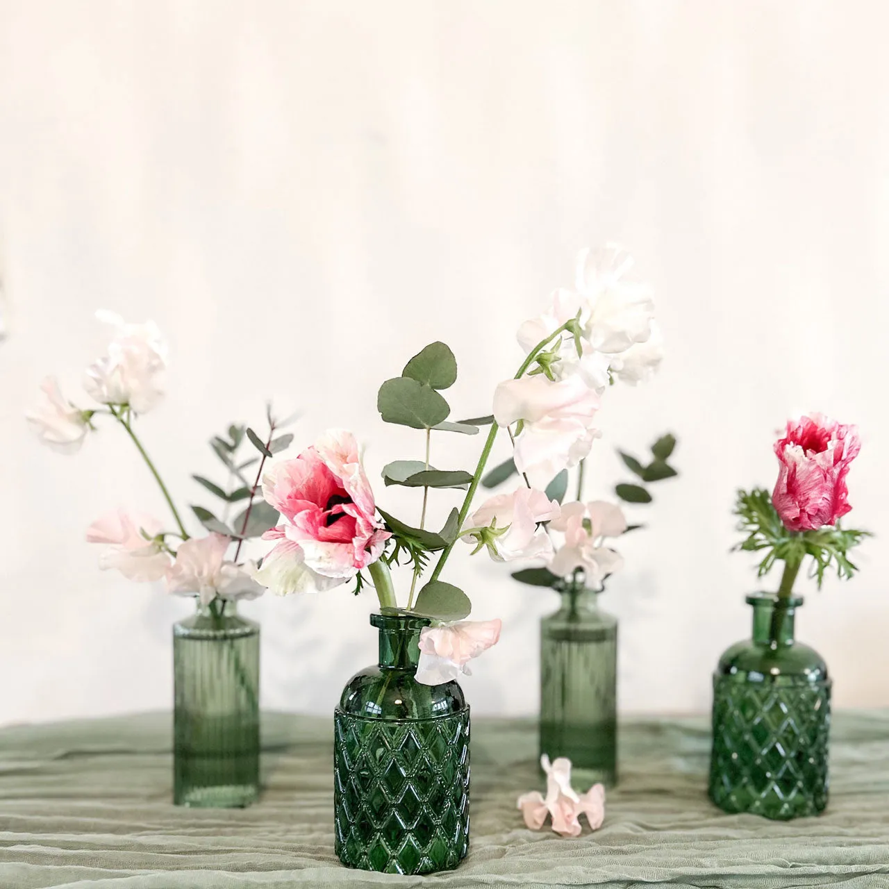 Set Of 3 Pressed Glass Bottle Vases Amelie - Forest Green