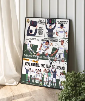 SINCE 7 STORE Real Madrid Iconic Comeback with Commentary Framed Poster For Gifting/For Room Decor/For Football Fans (A4, BLACK) (A3, WHITE)