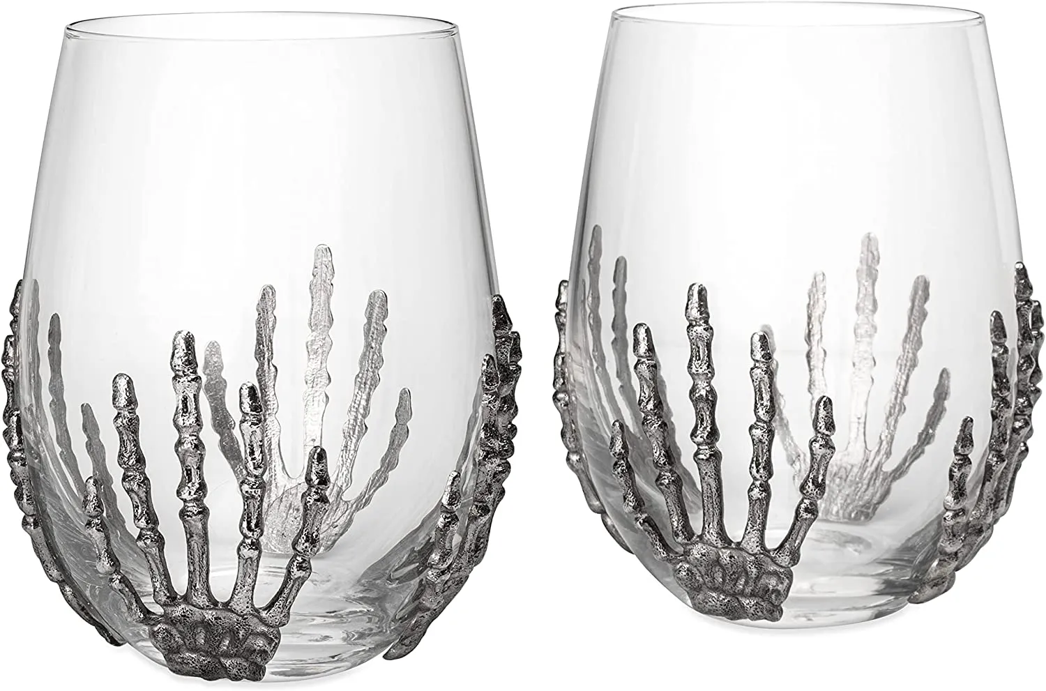 Skeleton Hand Wine Glass Set of 2 by The Wine Savant - 10 oz Glasses