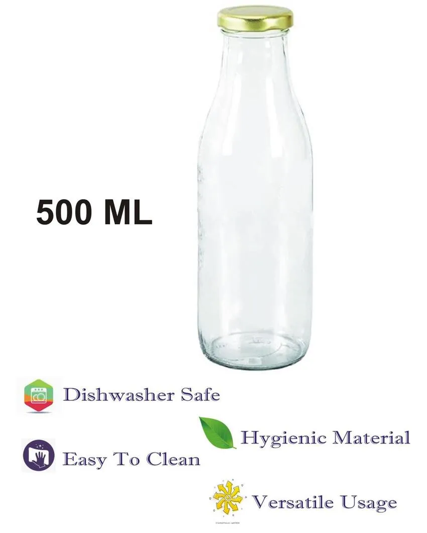 Sleek Clear Glass Water and Milk Serving Bottle Medium Sized for Home or Office | 500 ML | 3 x 8 inches