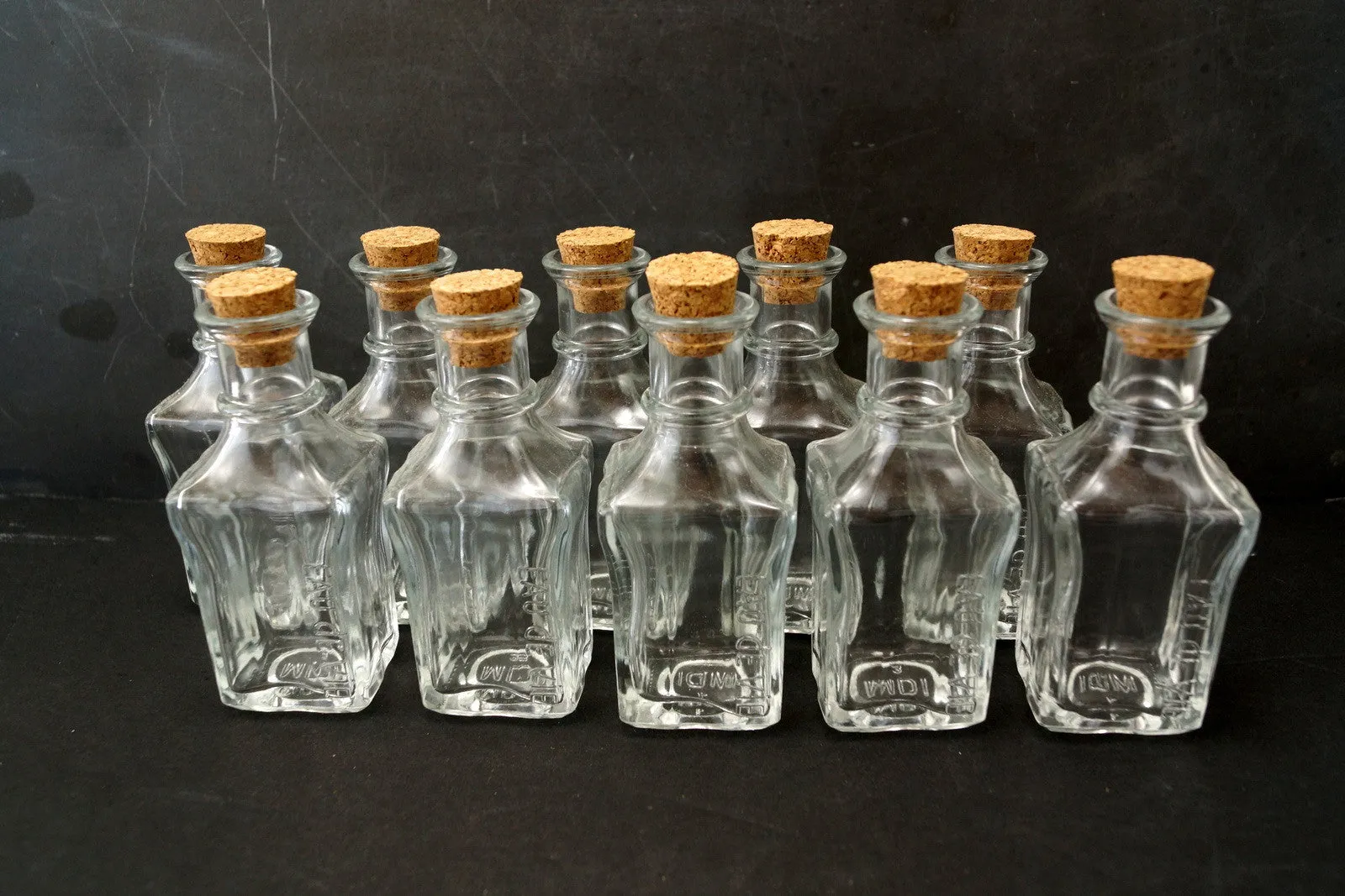 Small Square Glass Bottle with Cork (4" tall x 1.75" wide), 50 ml capacity