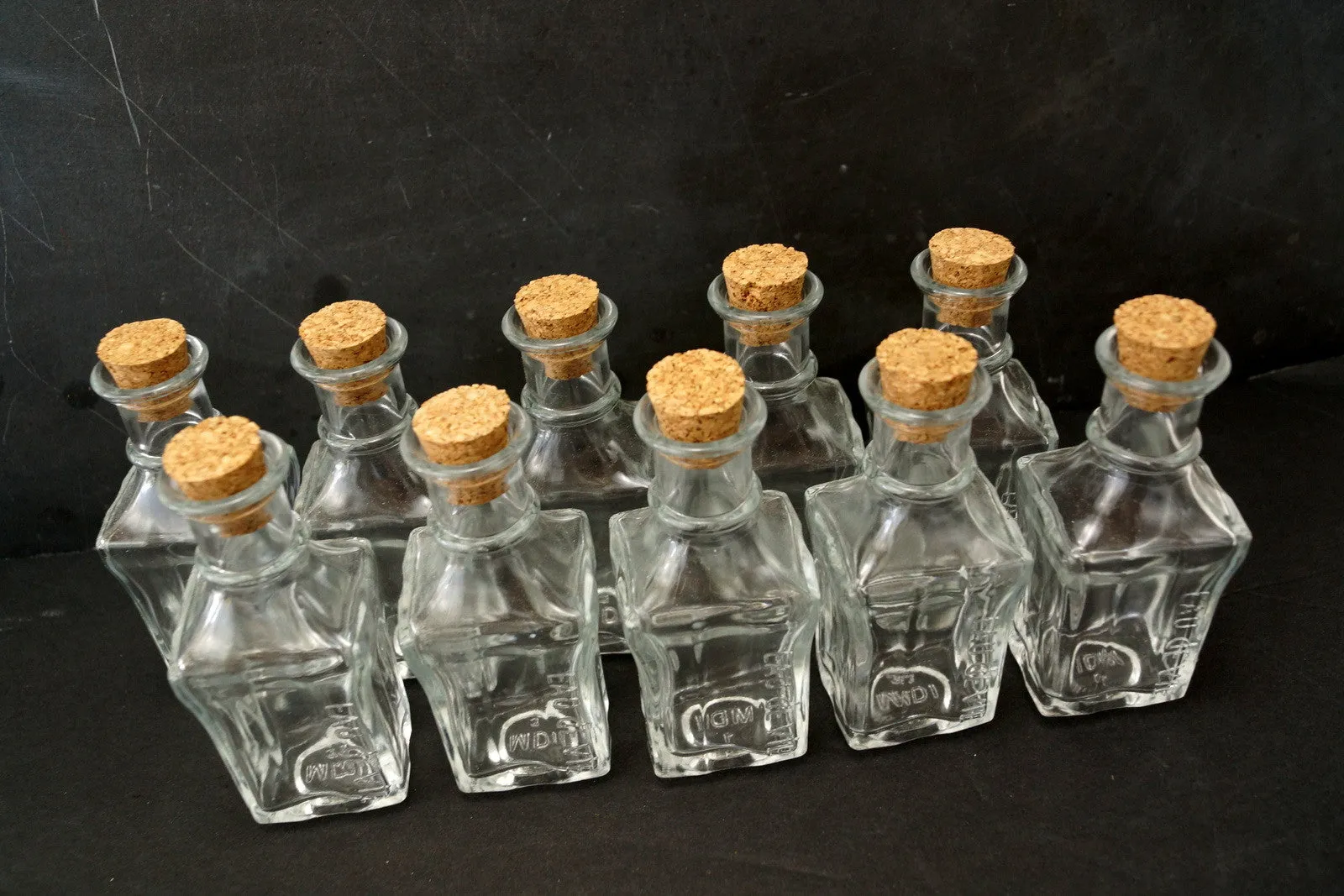 Small Square Glass Bottle with Cork (4" tall x 1.75" wide), 50 ml capacity