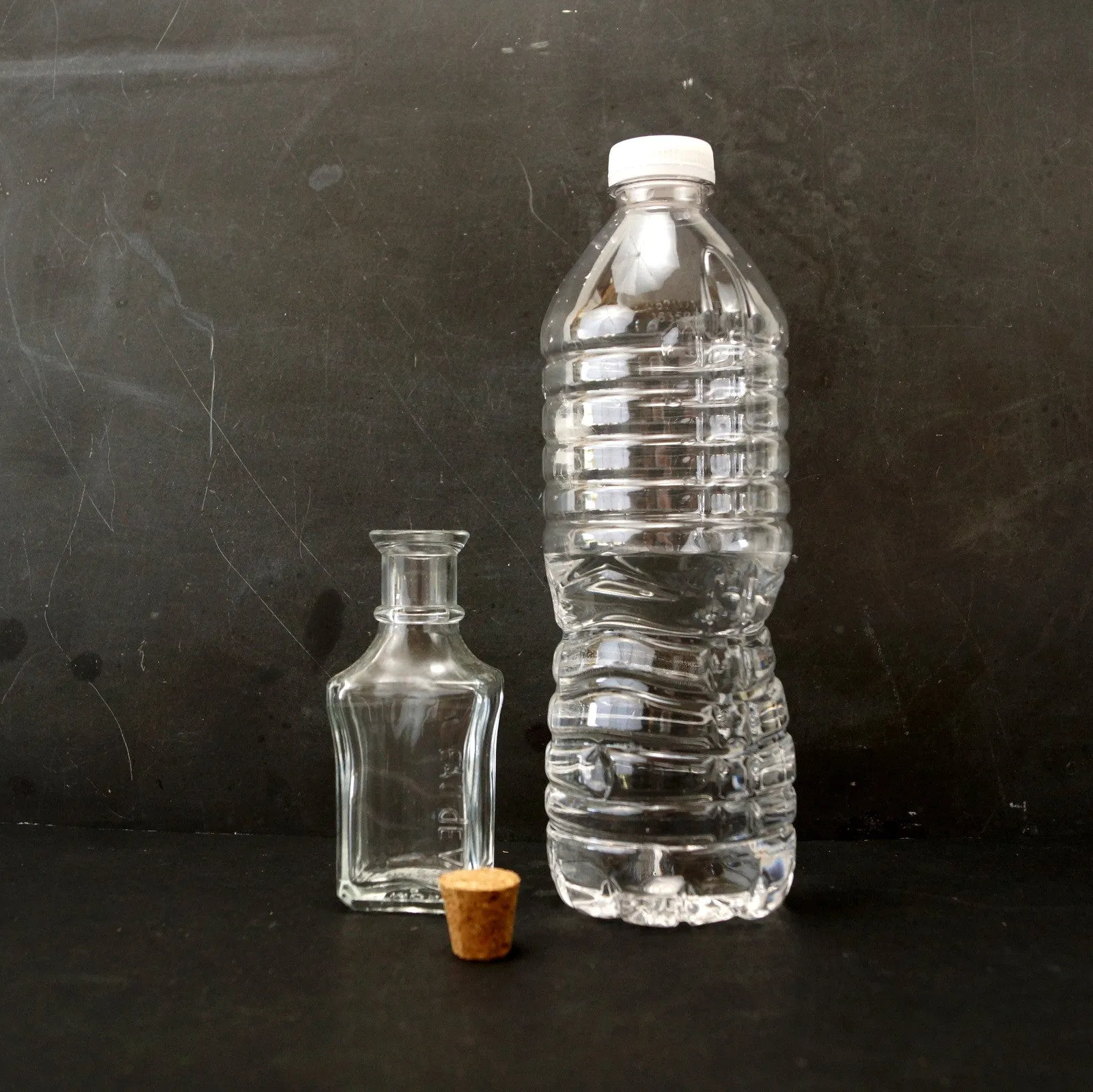 Small Square Glass Bottle with Cork (4" tall x 1.75" wide), 50 ml capacity