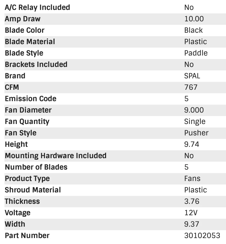 SPAL Electric Fan (9" - Pusher Style - High Performance - 767 CFM) 30102053