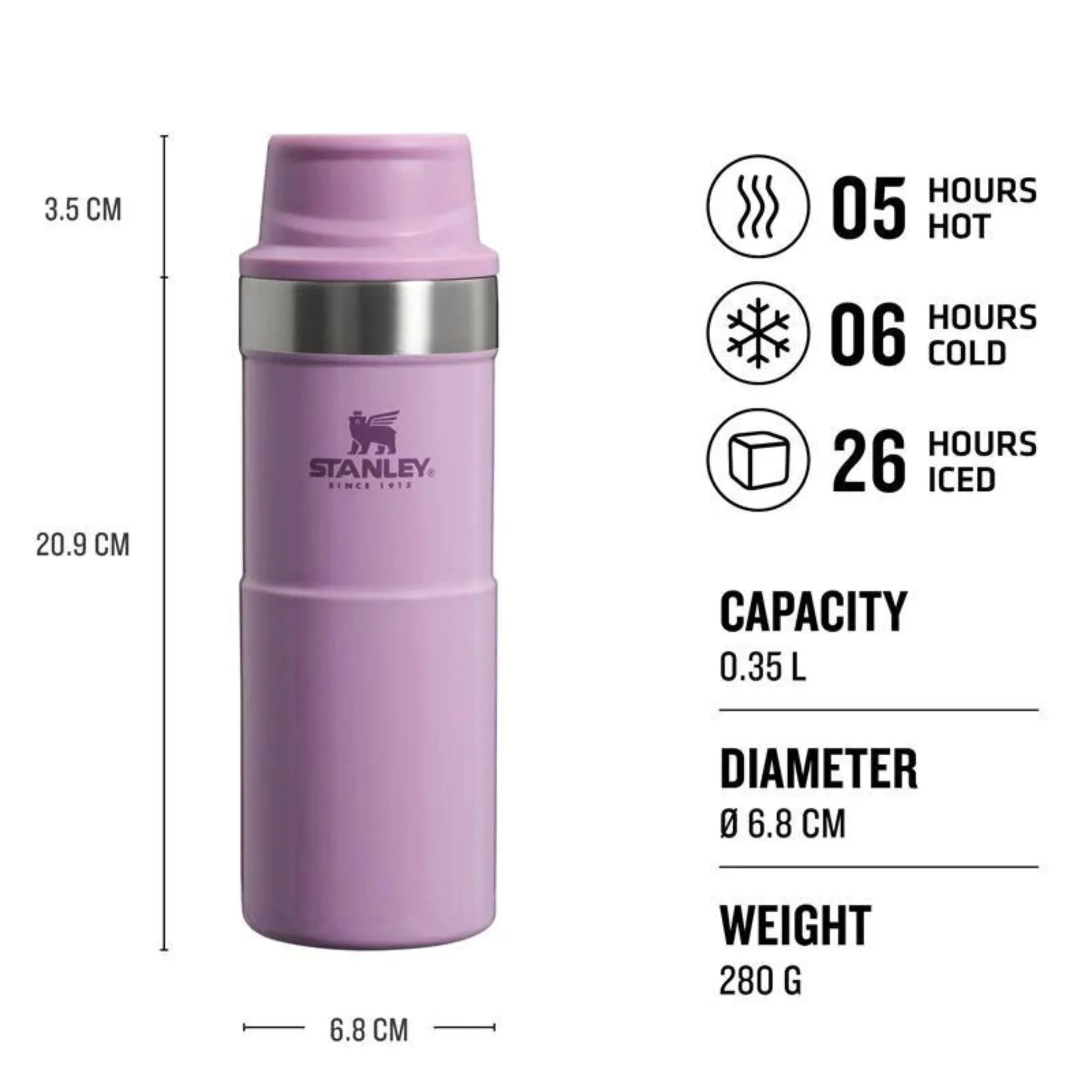 Stanley 0.35L Classic Trigger Action Travel Thermal Cold Water Bottle