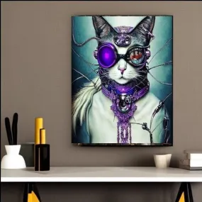 Steampunk Cat art  - steampunk black and white  cat print ,Digital Art File, Edgy Wall Decor, AI Generated Art -