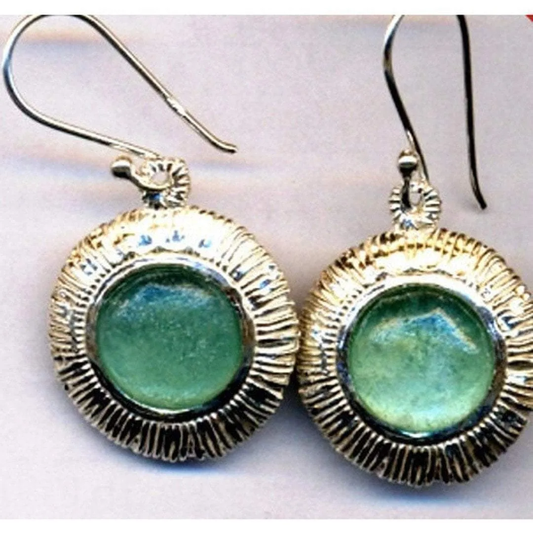 Sterling silver earrings,  "roman glass earrings " ,  Israeli roman glass jewelry