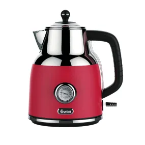 Swan Retro Cordless Kettle with Temperature Guage Red 1.7L