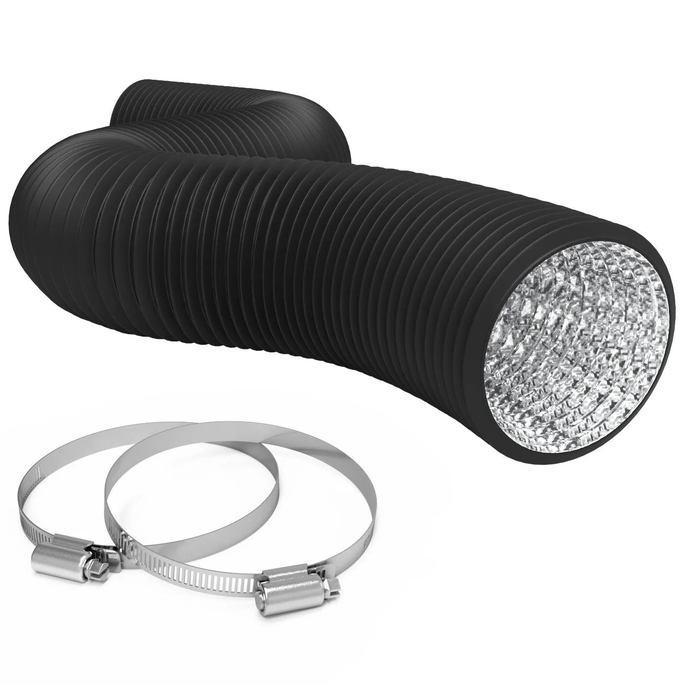 TerraBloom 4" Air Duct - 8 FT Long, Black Flexible Ducting with 2 Clamps