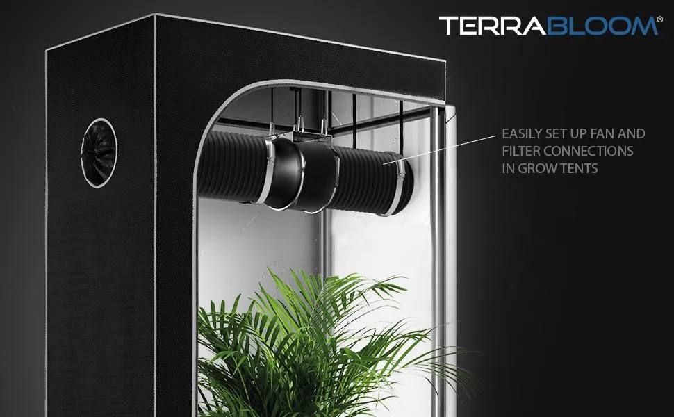 TerraBloom 4" Air Duct - 8 FT Long, Black Flexible Ducting with 2 Clamps