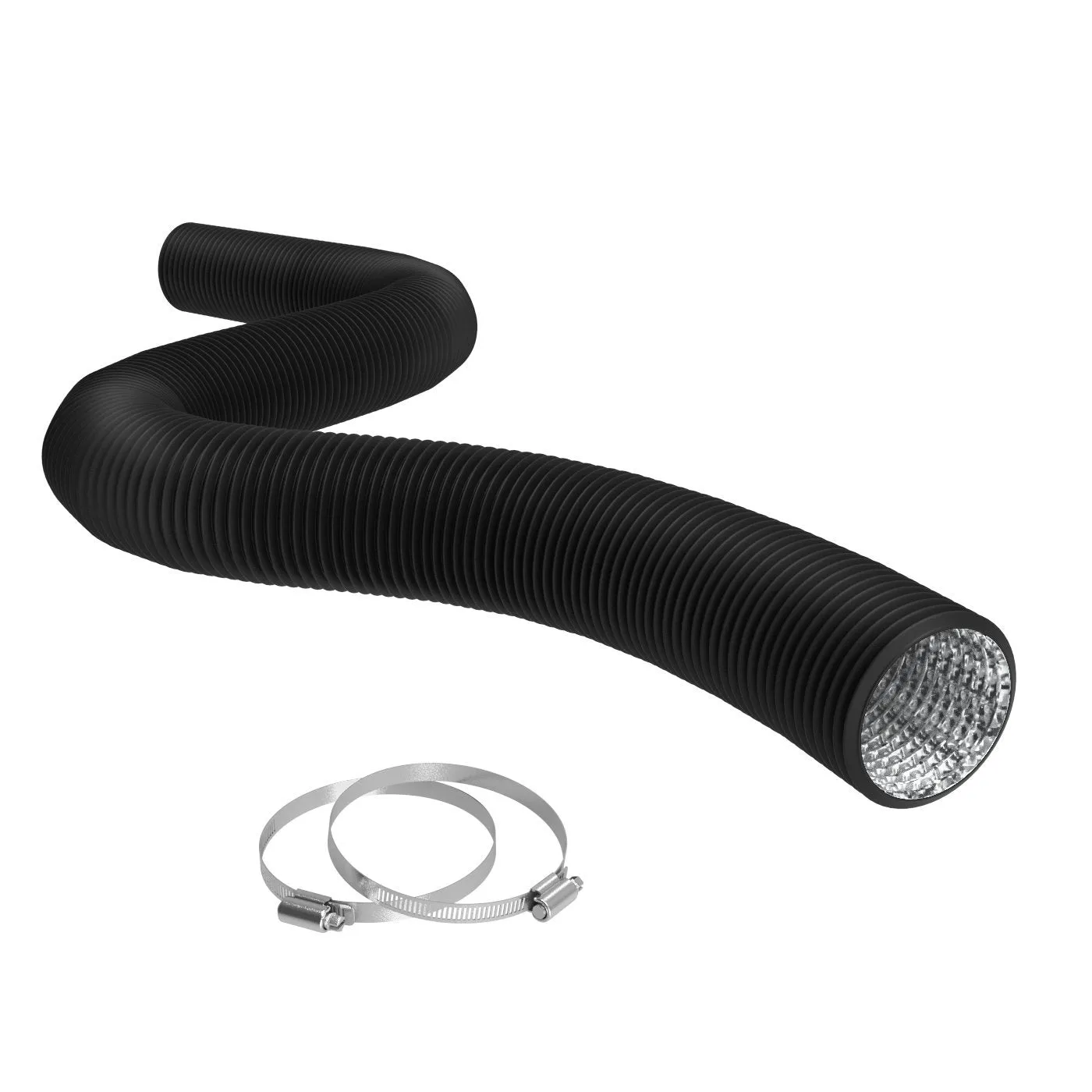 TerraBloom 4" Air Duct - 8 FT Long, Black Flexible Ducting with 2 Clamps