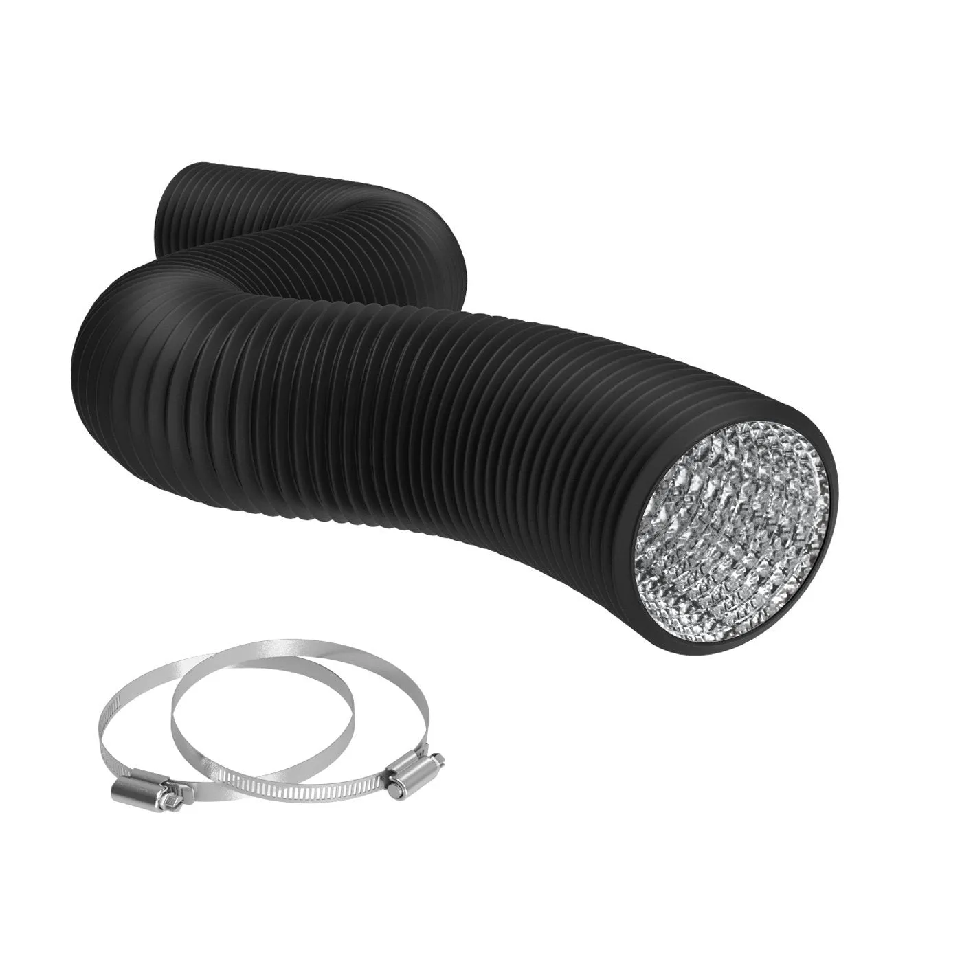 TerraBloom 6" Air Duct - 25 FT Long, Black Flexible Ducting with 2 Clamps