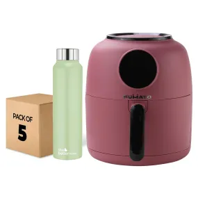 The Better Home FUMATO Aerochef Air fryer With Digital Touchscreen Panel 4.5L Pink & Stainless Steel Water Bottle 1 Litre Pack of 5 Green